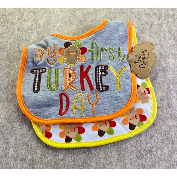 Baby Essentials "My First Turkey Day" 2 pack Baby Bibs - Picture 1 of 6